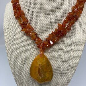 Amber Druzy Beaded Necklace Natural Statement Jewelry